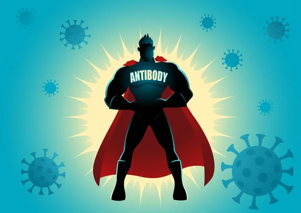 Vektor Cartoon Illustration Eines Superhelden Als Antikörper Gegen Viren Covid — Stockvektor