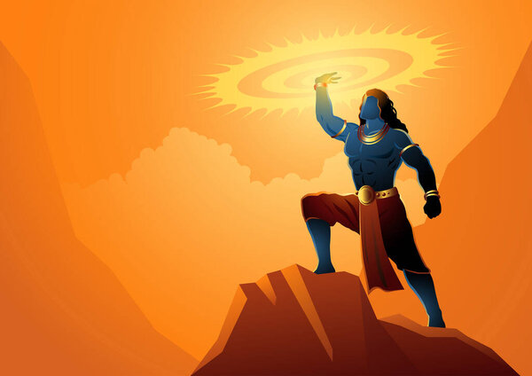 Hindu god and goddess, Indian mythology vector illustration series, Lord Krishna holding Sudarshan Chakra