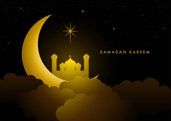 Wektor Ilustracja Ramadan Kareem Powitanie Półksiężyca Meczetu Chmurach — Wektor stockowy