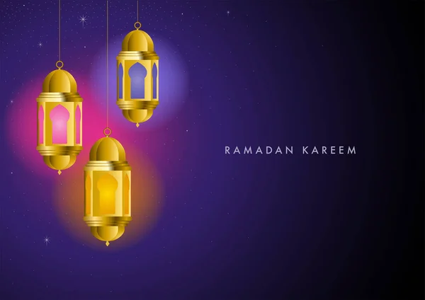Illustrazione Vettoriale Del Saluto Ramadan Kareem Con Luci Colorate Dalle — Vettoriale Stock