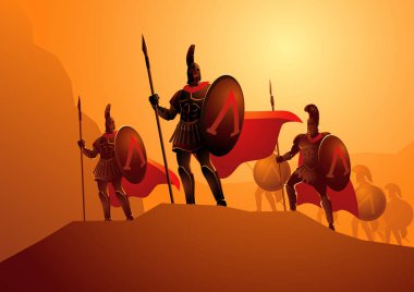 Vector illustration of the famous three hundred Spartans getting ready for the famous Battle of Thermopylae clipart