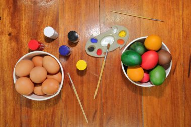 Yumurta Paskalya günü için boya hazırlama.