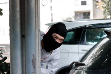 Siyah yün arabaya girmeye çalışan hırsız