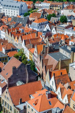 Belçika Bruges çatılar üzerinden panoramik görünüm