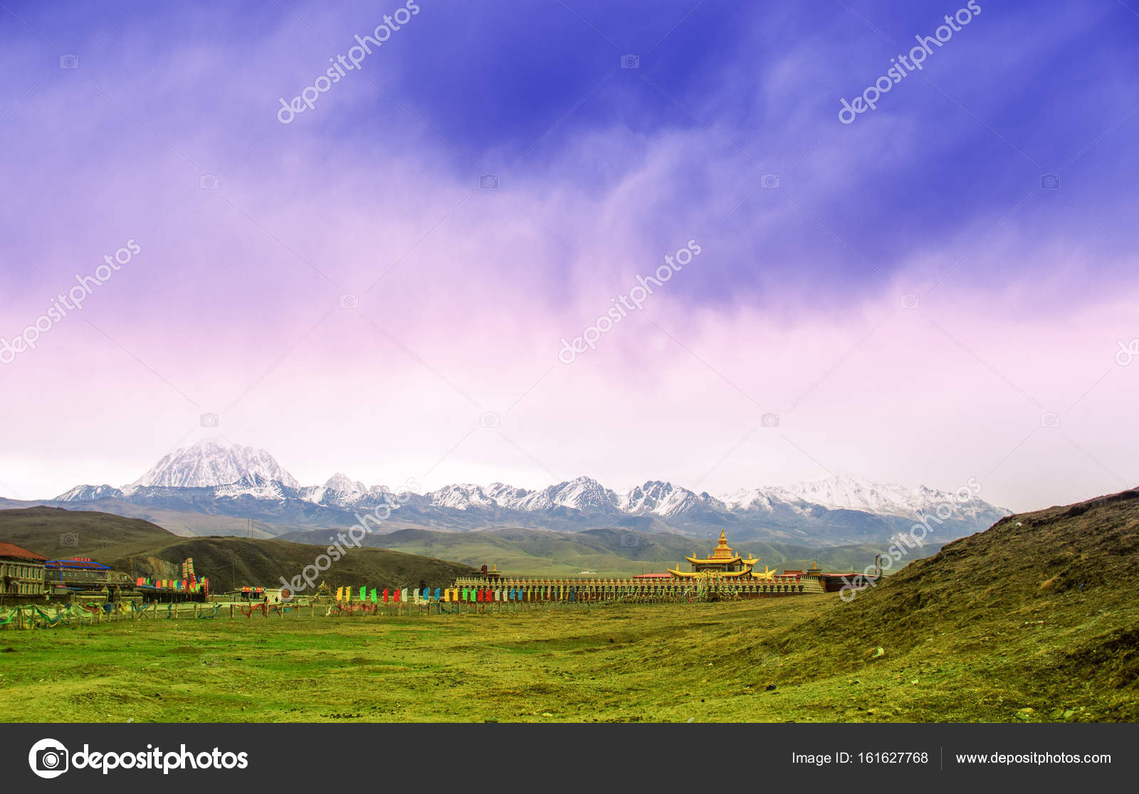 Mountain Landscape With Tibetan Monastery By Tagong Grassland In China Stock Photo Image By C Streetflash 161627768