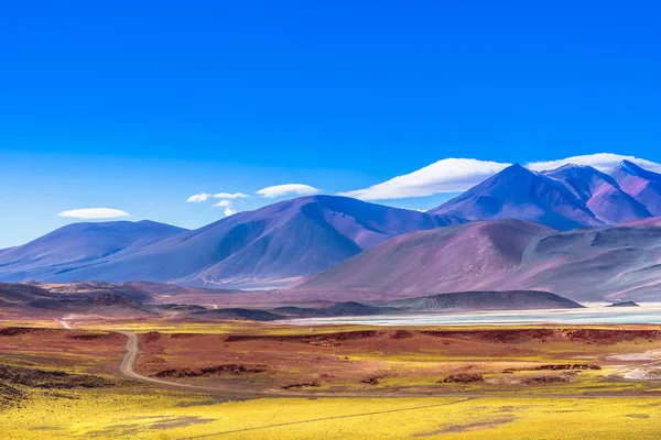 Lagoon Piedra Rojas ja vuoristomaisema Atacaman aavikolla Chilessä — kuvapankkivalokuva