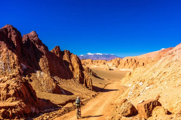 San pedor tarafından Ölüm Vadisi'nde bisikletçi de Atacama - Şili — Stok fotoğraf