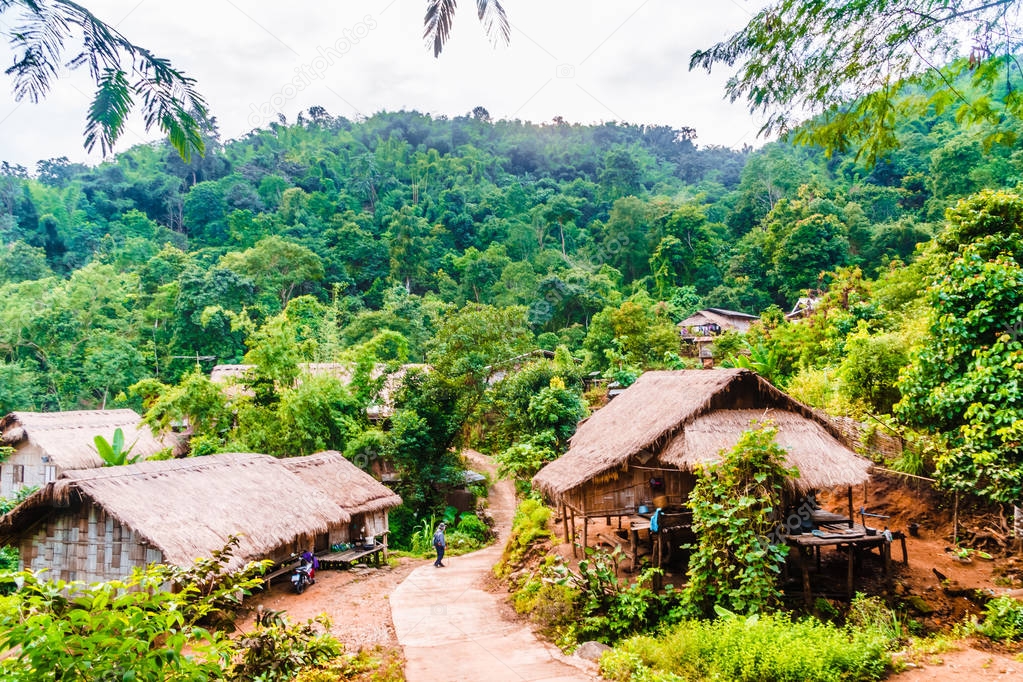 Traditional bamboo village in the mountain by Chain Rai - Thailand