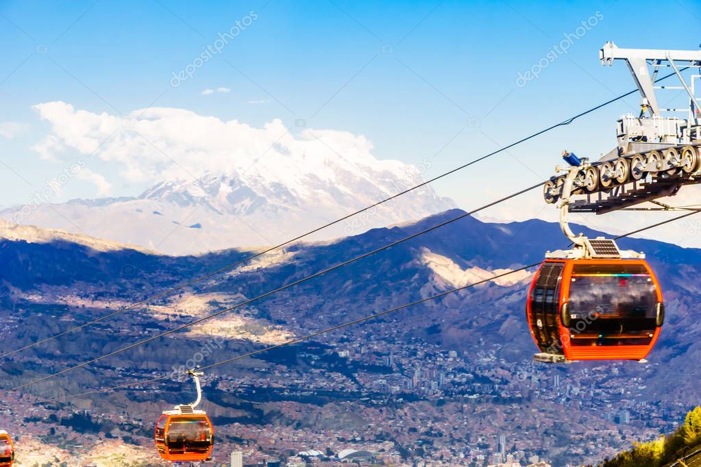 Public transport by cable car Mi Teleferico in La Paz - Bolivia