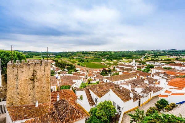 Widok na miasto Obidos kolorowe dachy, Portugalia — Zdjęcie stockowe