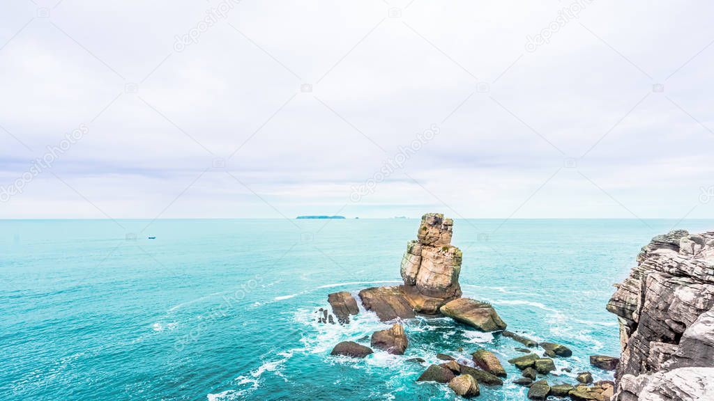 View on Landscape of Cabo Carvoeiro in the Atlantic Ocean next to Peniche, Portugal