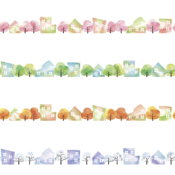 Four seasons of town — Stock Illustration Four seasons of town Vector Graphics