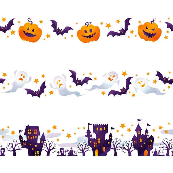 Halloween line by watercolor paint touch — стоковый вектор