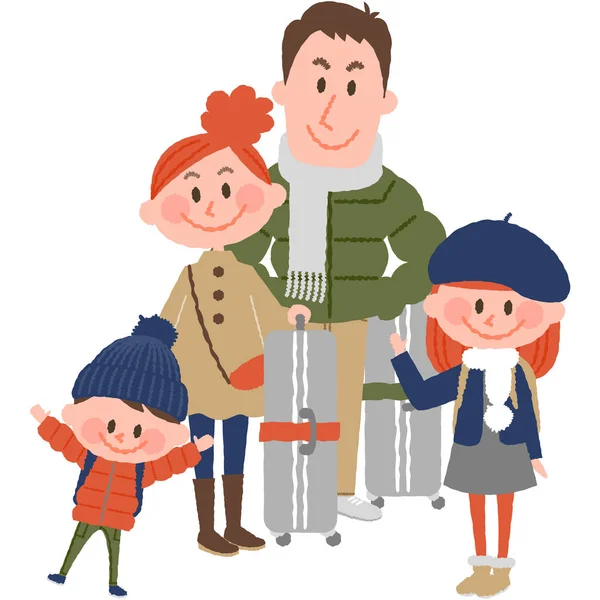 Viagem em família - uma boa família que vai viajar de inverno —  Vetores de Stock