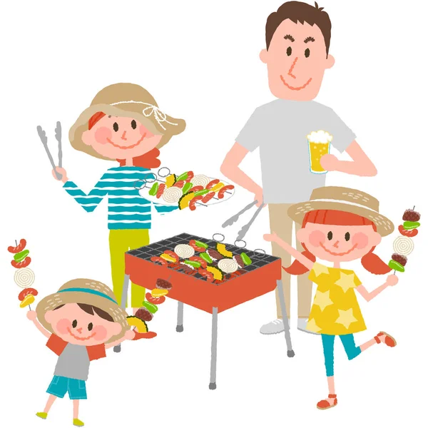 Familie genieten van barbecue buitenshuis — Stockvector