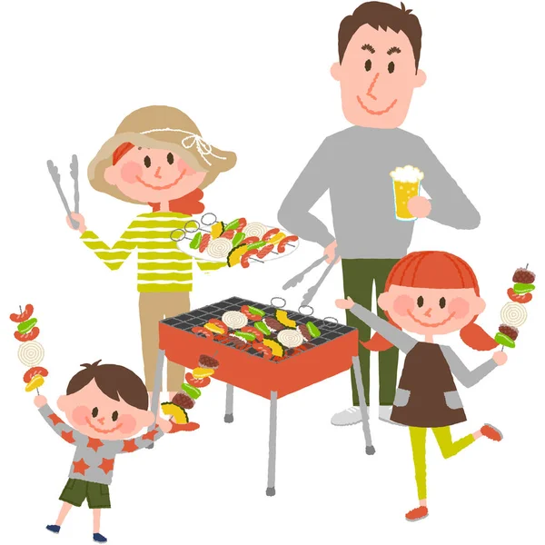 家庭享受户外烧烤 — 图库矢量图片