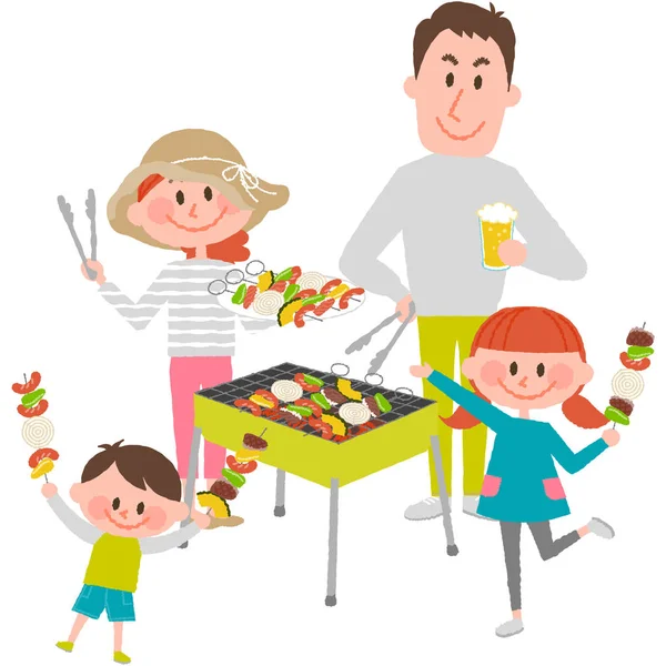 Familia disfrutando de barbacoa al aire libre — Vector de stock