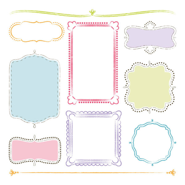 8 hand drawn colorful frames with pastel colors