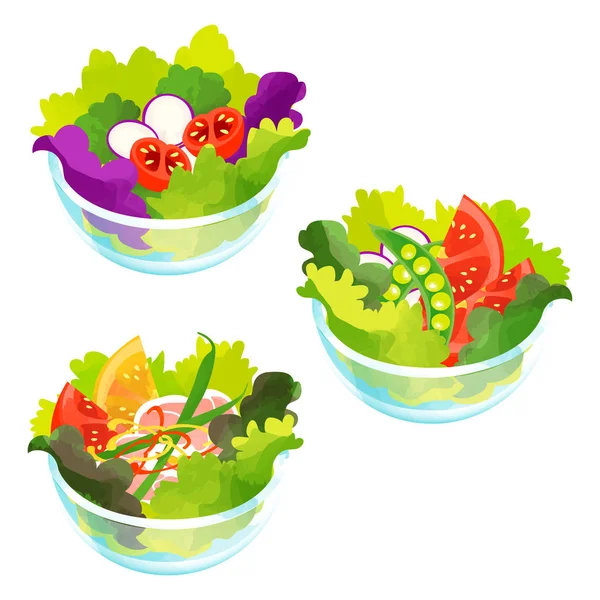 Salades meng met aquarel textures — Stockvector