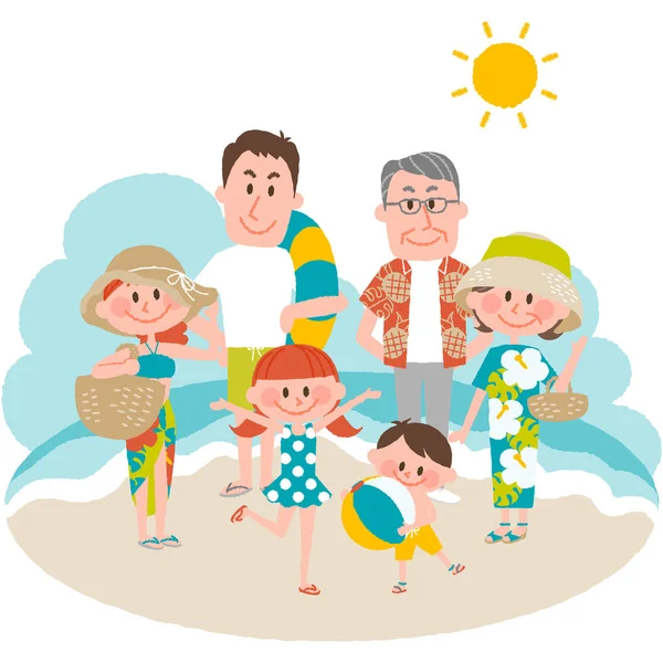 海辺の家族での休暇 — ストックベクタ