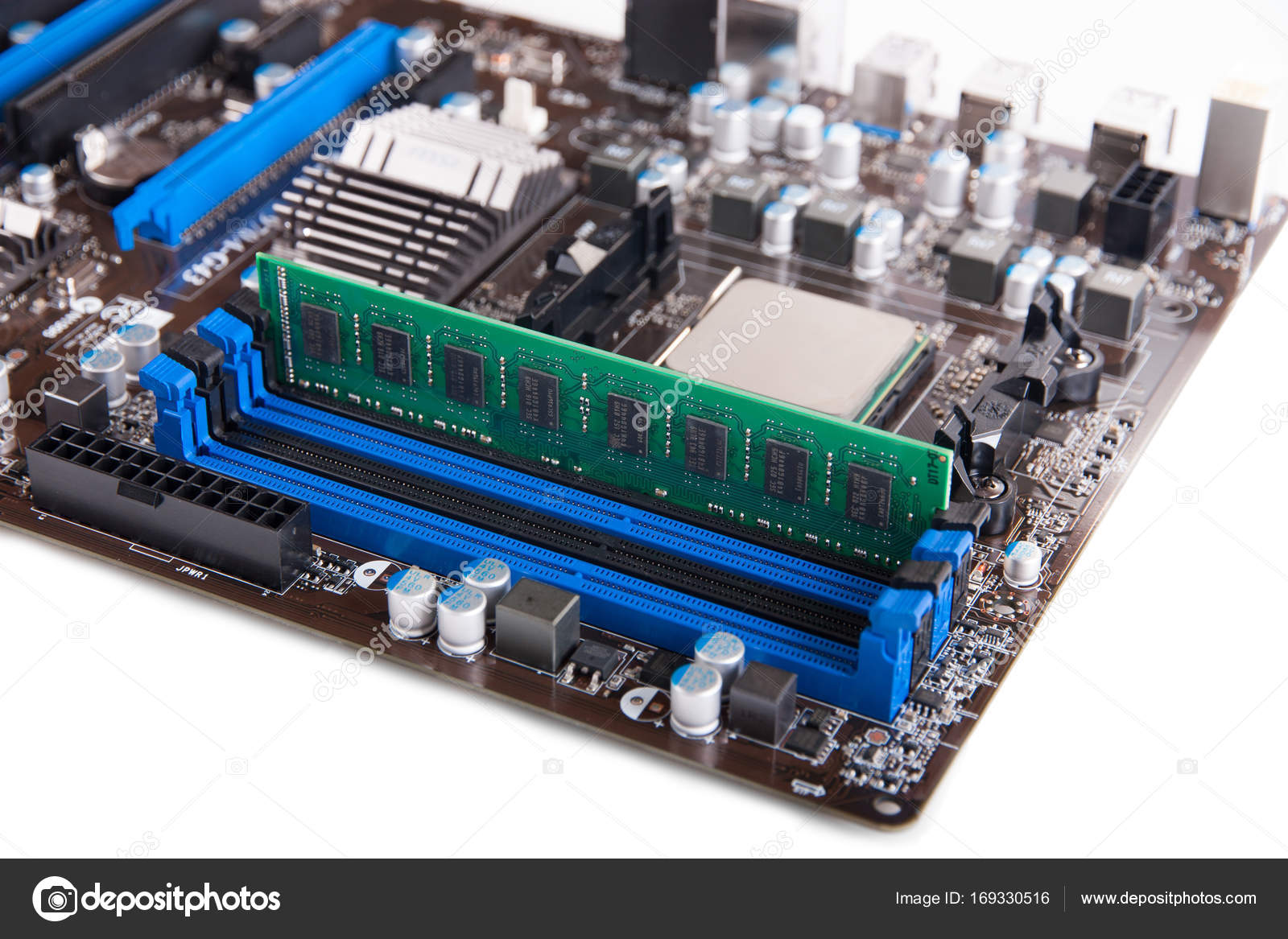 Computer motherboard with CPU and DDR — Stock Photo © Andrewsht