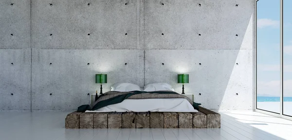El diseño interior del dormitorio minimalista y textura de pared de hormigón —  Fotos de Stock