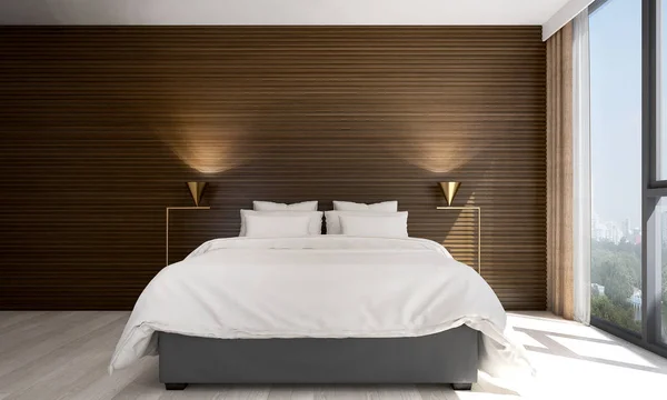 Tekstury ściany luksusowych wnętrz i drewna sypialnia — Zdjęcie stockowe