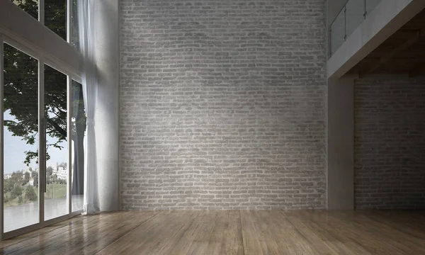 O design interior da sala vazia e sala de estar e parede de tijolo textura fundo — Fotografia de Stock