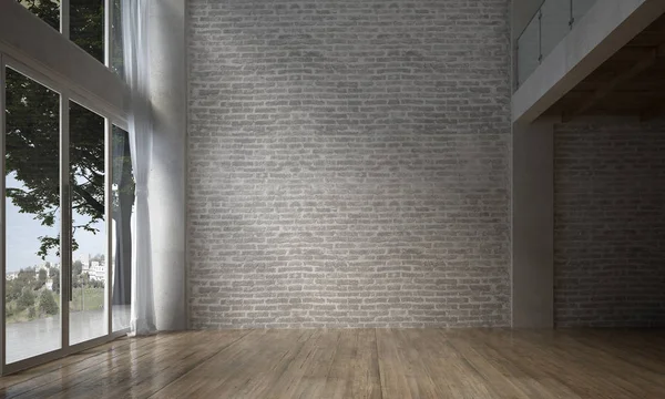 El diseño interior de la habitación vacía y sala de estar y pared de ladrillo textura de fondo — Foto de Stock