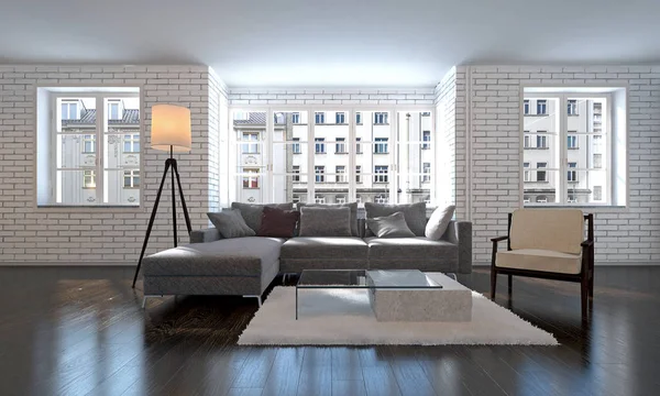 라운지와 거실 및 아파트 인테리어의 인테리어 디자인 — 스톡 사진