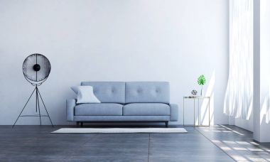 Beyaz duvar oturma odası iç tasarım en az tarzı lounge kanepe