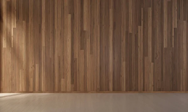 나무 벽과 최소 빈 거실의 인테리어 디자인 / 3d 렌더링 새로운 장면 — 스톡 사진