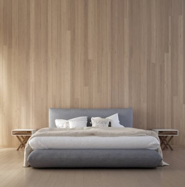 En az yatak odası iç ve ahşap duvar 