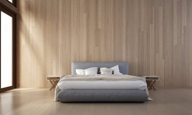 Yatak odası iç ve ahşap arka plan doku duvar