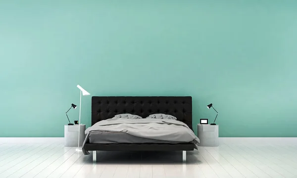 ベッドルームと緑の壁のコンクリート壁の質感のインテリア デザイン — ストック写真