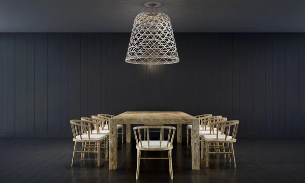 The interior design of black dining room and wooden texure — Stock Photo, Image