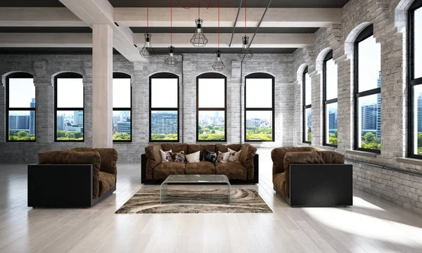 La idea de diseño interior de la sala de estar de lujo y fondo de pared de ladrillo blanco —  Fotos de Stock