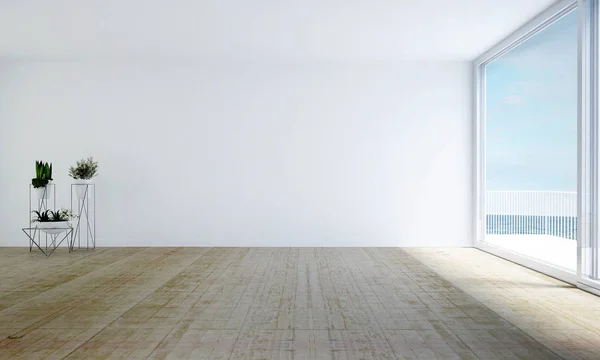 El diseño interior de la sala de estar vacía blanca y fondo de pared de textura de ladrillo blanco — Foto de Stock
