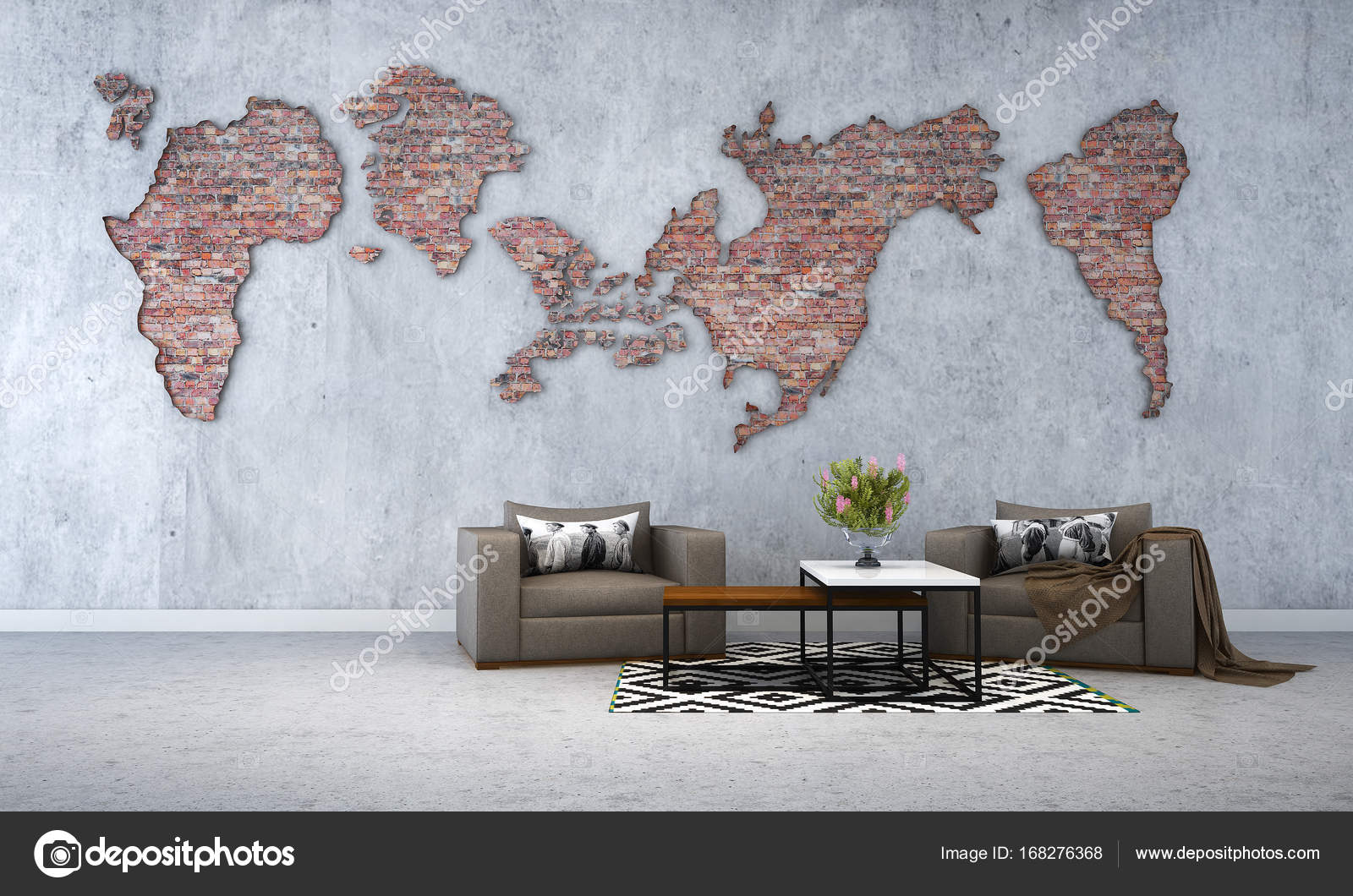 The Interior Design Of Living Room And Concrete Wall And World Map Texture Stock Photo Image By C Teeraphan