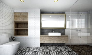 Beyaz tuğla doku ve en az banyo iç tasarım