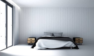 En az yatak odası ve ahşap duvar dekorasyon doku