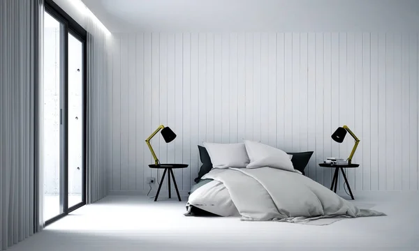 Modernl 寝室および木製の壁テクスチャ インテリア デザイン — ストック写真