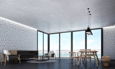 Çatı katı yemek odası ve oturma odası iç tasarım