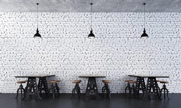 Design interiéru jídelny a jídelní stůl a bílá cihlová zeď — Stock fotografie