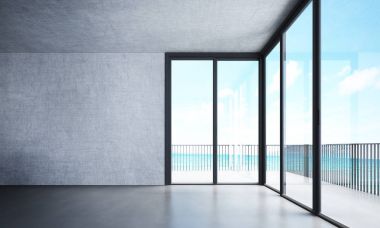 Boş salon chairsliving Oda ve beton duvar arka tasarım iç