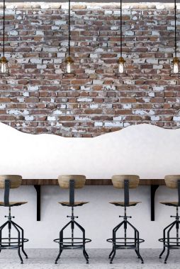 Endüstriyel tasarım iç salon bar ve ahşap sandalye ve beton duvar