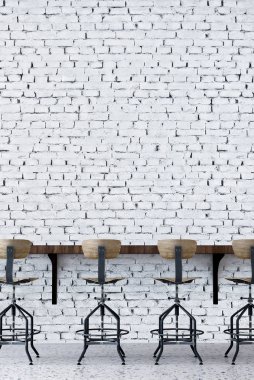 Endüstriyel tasarım iç salon bar ve ahşap sandalye ve tuğla duvar
