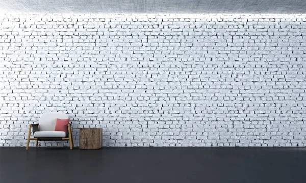 O interior de design industrial de cadeiras lounge sala de estar e parede de tijolo branco — Fotografia de Stock