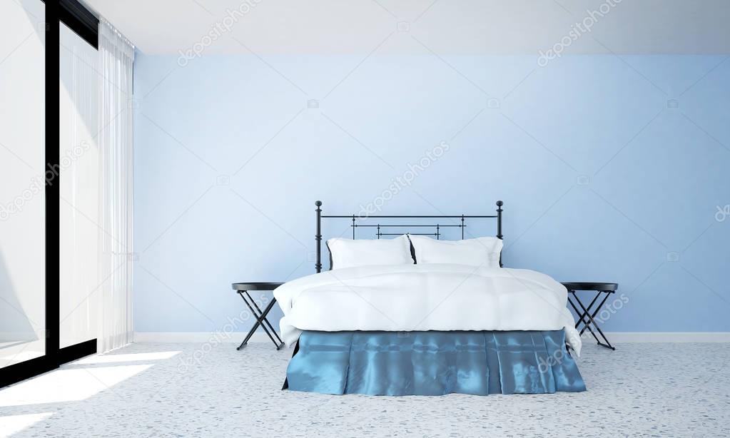 The interior bedroom design and blue wall texture background