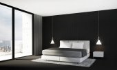 Design interiéru minimální ložnici a černá stěna pozadí